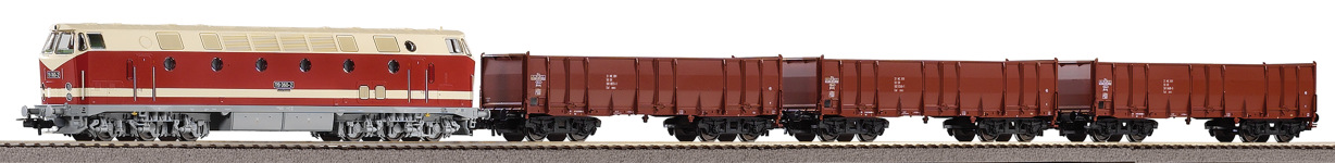PIKO 57138 - H0 - Start-Set mit Bettung BR 119 + 3 Hochbordwagen der DR; Ep. IV